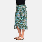 Tamsy 100% Viscose Floral Pattern Wrap Skirt (Curve Size) - Turquoise & Green_8933100_2