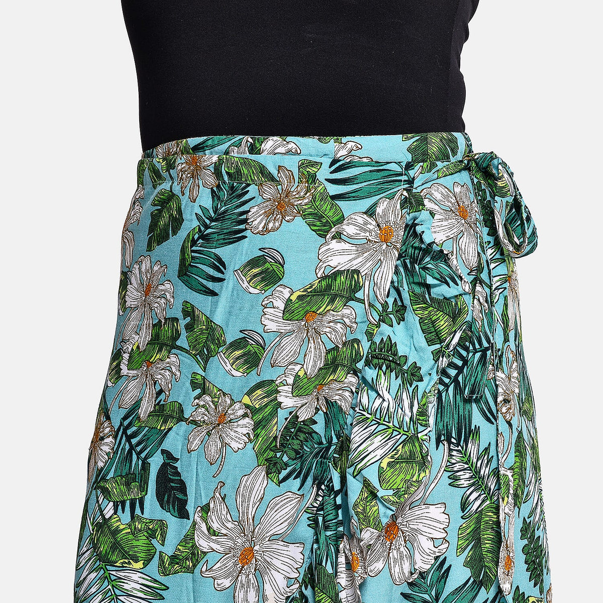 Tamsy 100% Viscose Floral Pattern Wrap Skirt - Turquoise and Green V32585892 3
