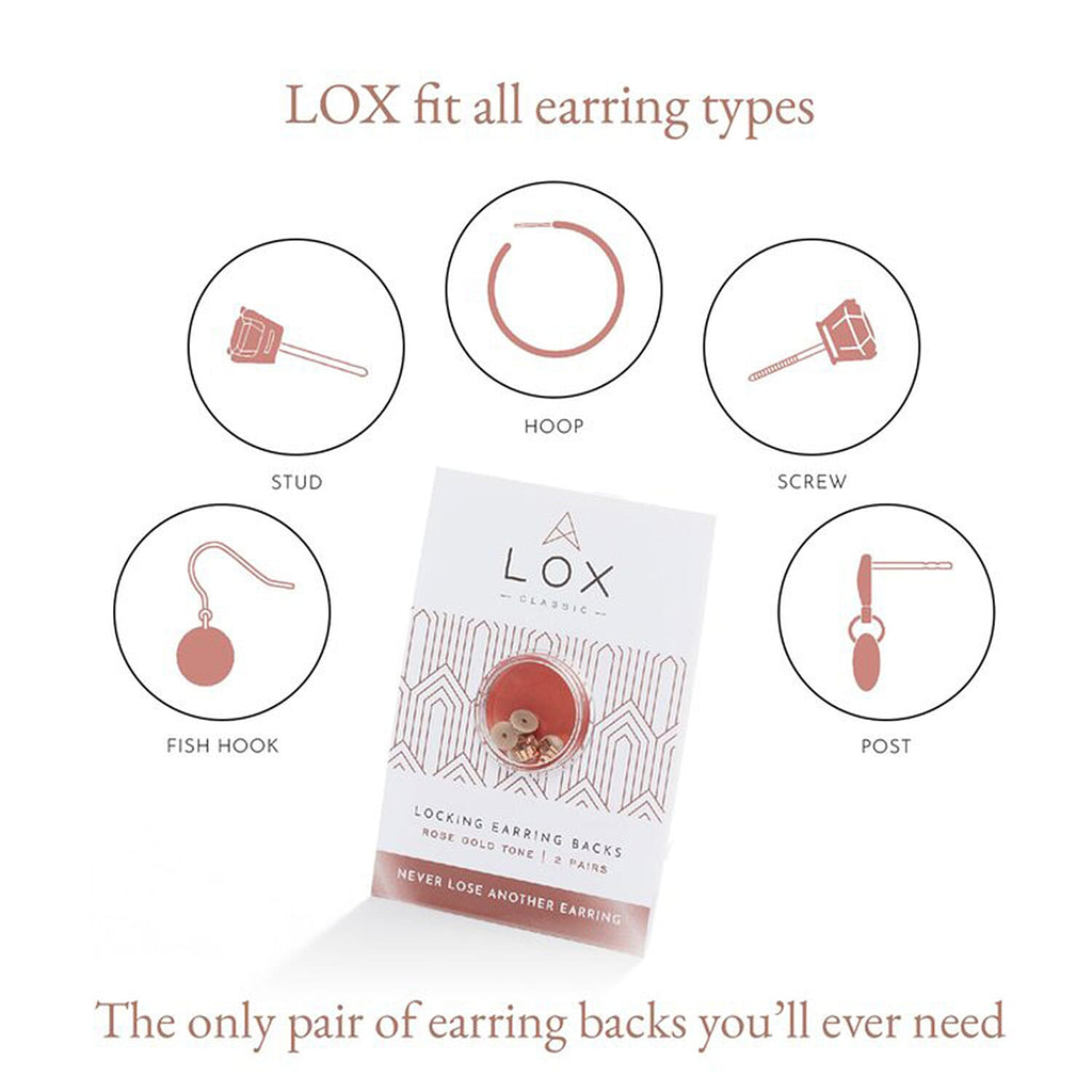 Connoisseurs LOX Secure Earring Backs - Set of Two Pcs Push Set in Rose Gold Tone.