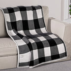Tjc Square Pattern Double Layer Sherpa Blanket (Size 150x115 Cm) - Black & White_8943230_1