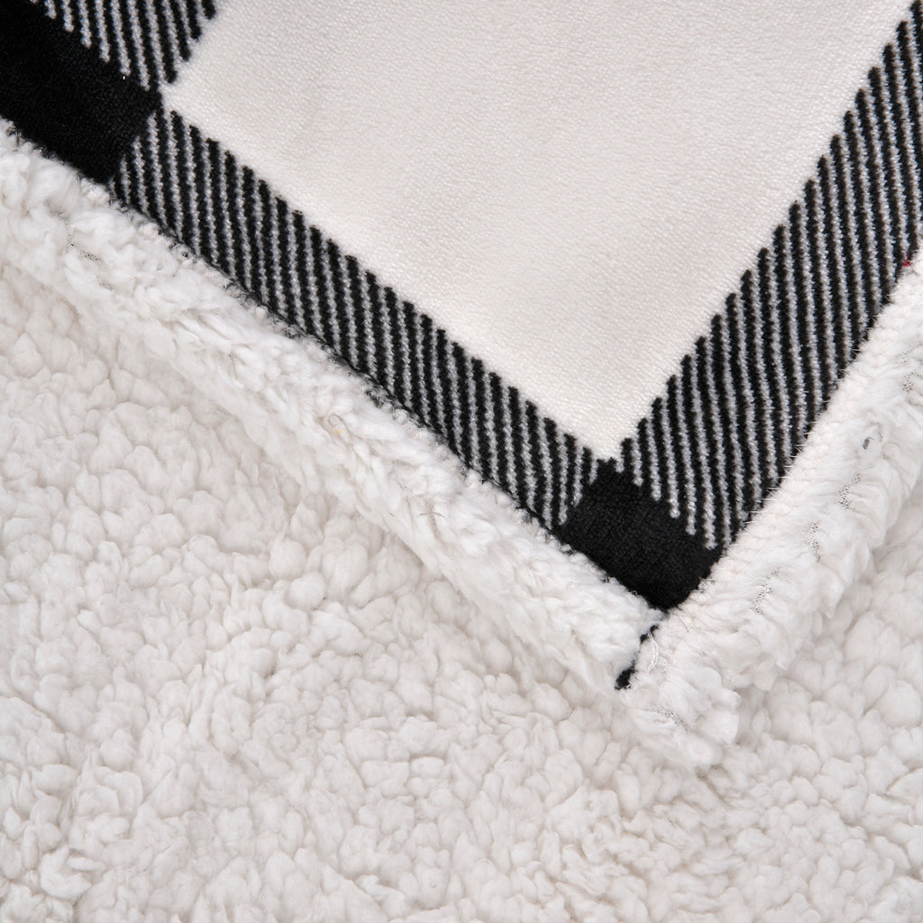 Tjc Square Pattern Double Layer Sherpa Blanket (Size 150x115 Cm) - Black & White_8943230_4