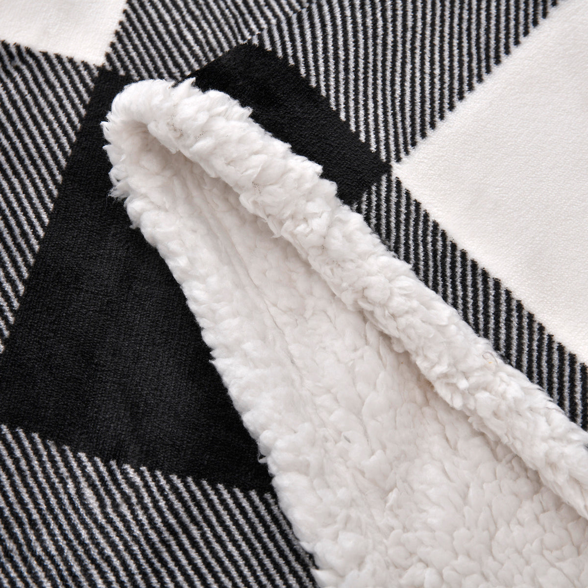 Tjc Square Pattern Double Layer Sherpa Blanket (Size 150x115 Cm) - Black &amp; White V32701325 5