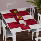 Set of 5 - Water Resistant Jacquard Scroll Pattern Table Runner (Size 180x35 Cm) and 4 Napkin Pieces (Size 40x40 Cm) - Red_8946496
