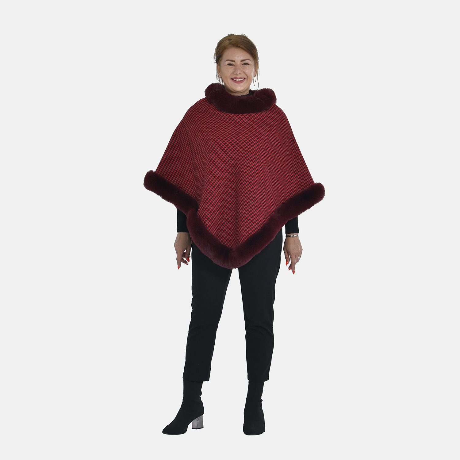 TAMSY Faux Fur Poncho  - Red 8960178 0