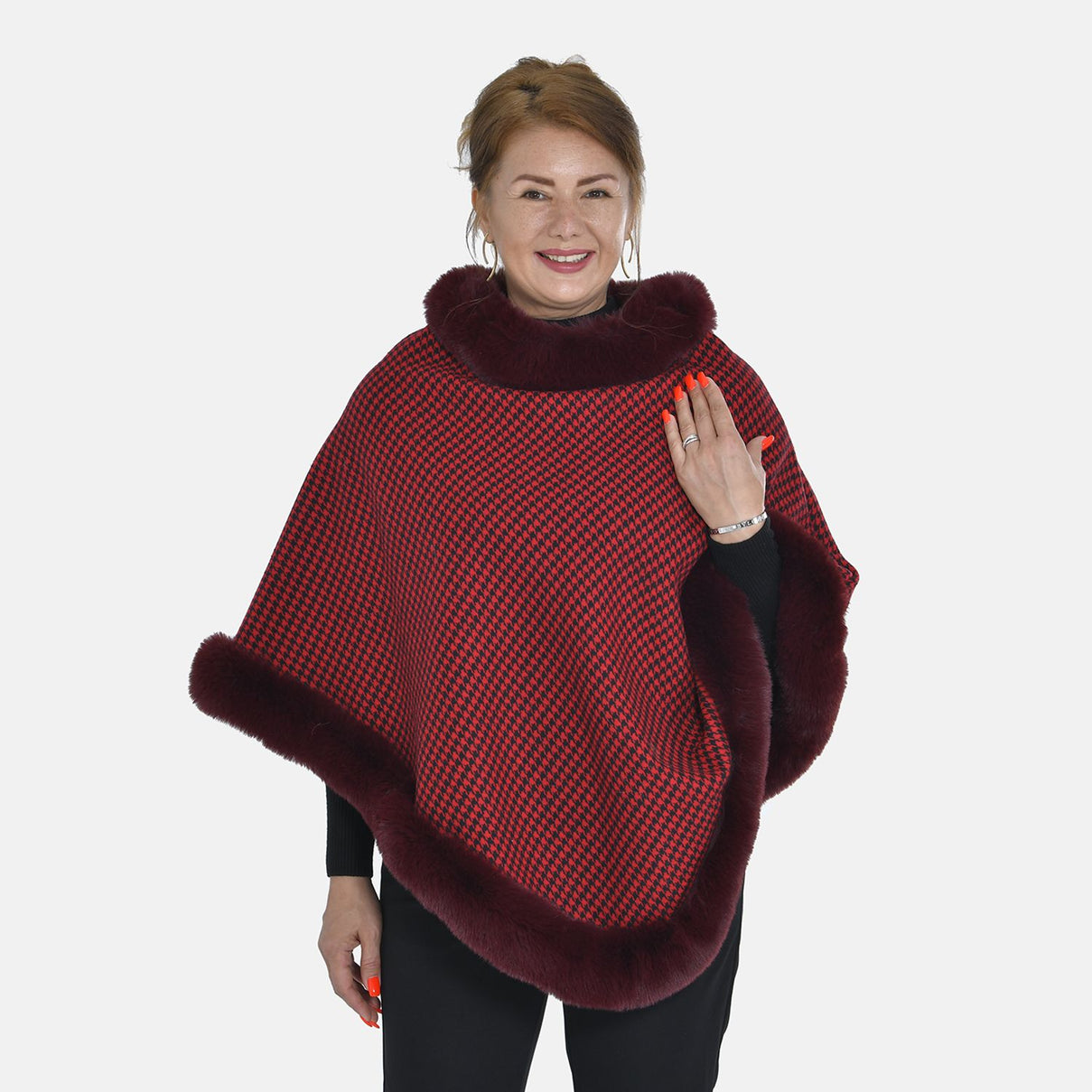 TAMSY Faux Fur Poncho  - Red 8960178 2