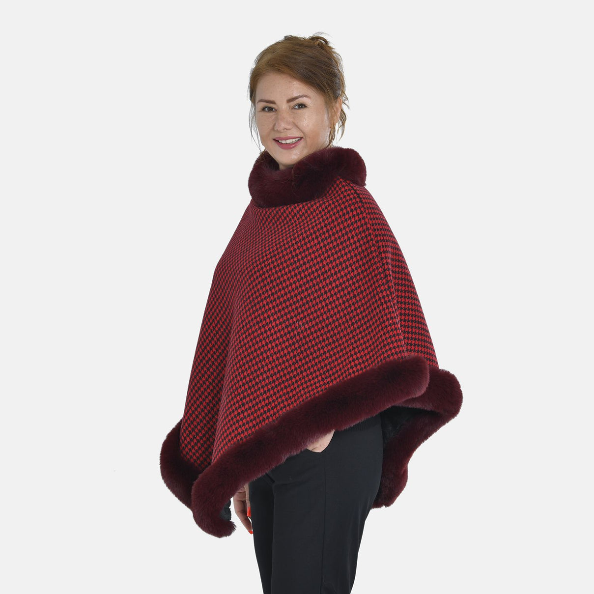 TAMSY Faux Fur Poncho  - Red 8960178 3