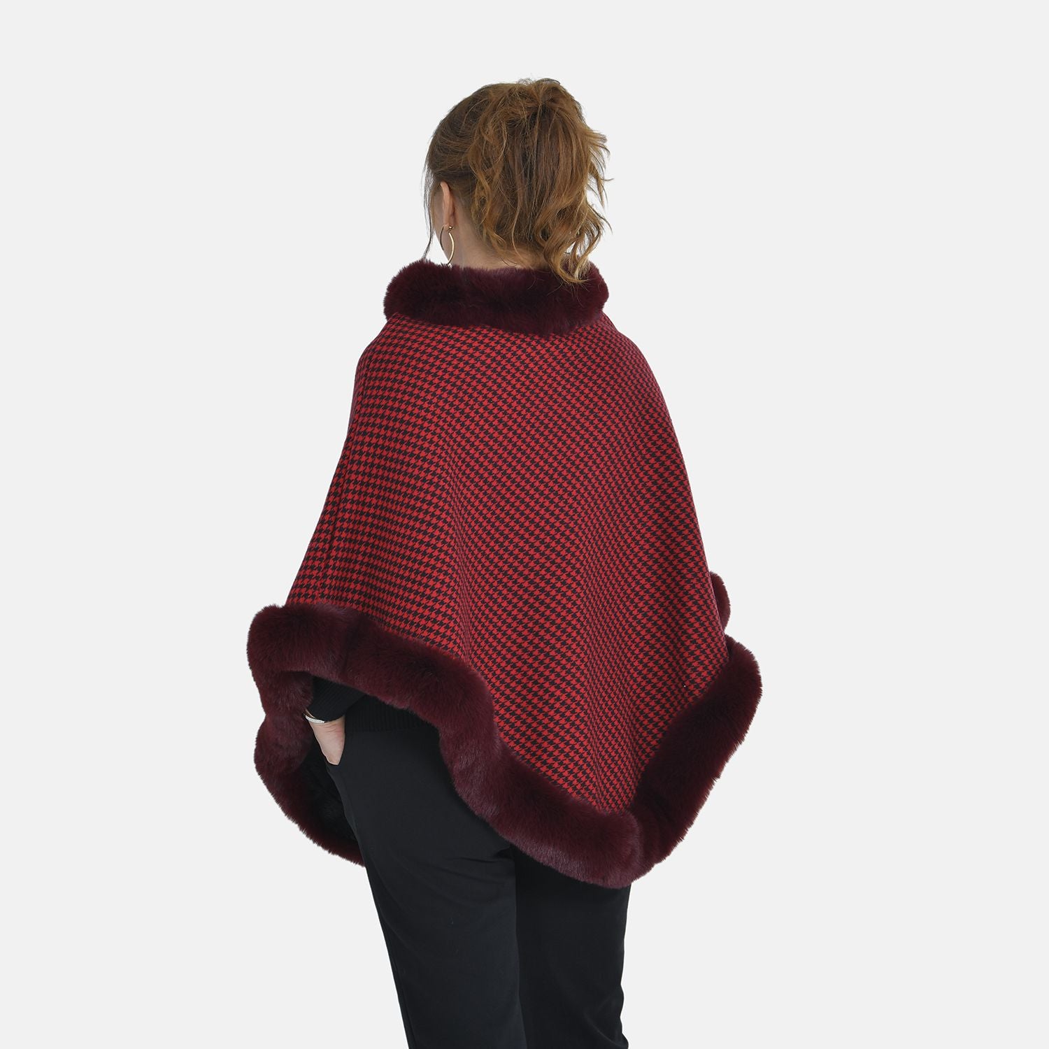 TAMSY Faux Fur Poncho  - Red 8960178 4