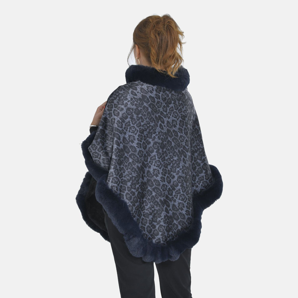 TAMSY Leopard Pattern Double Layer Faux Fur Poncho 8960198 2