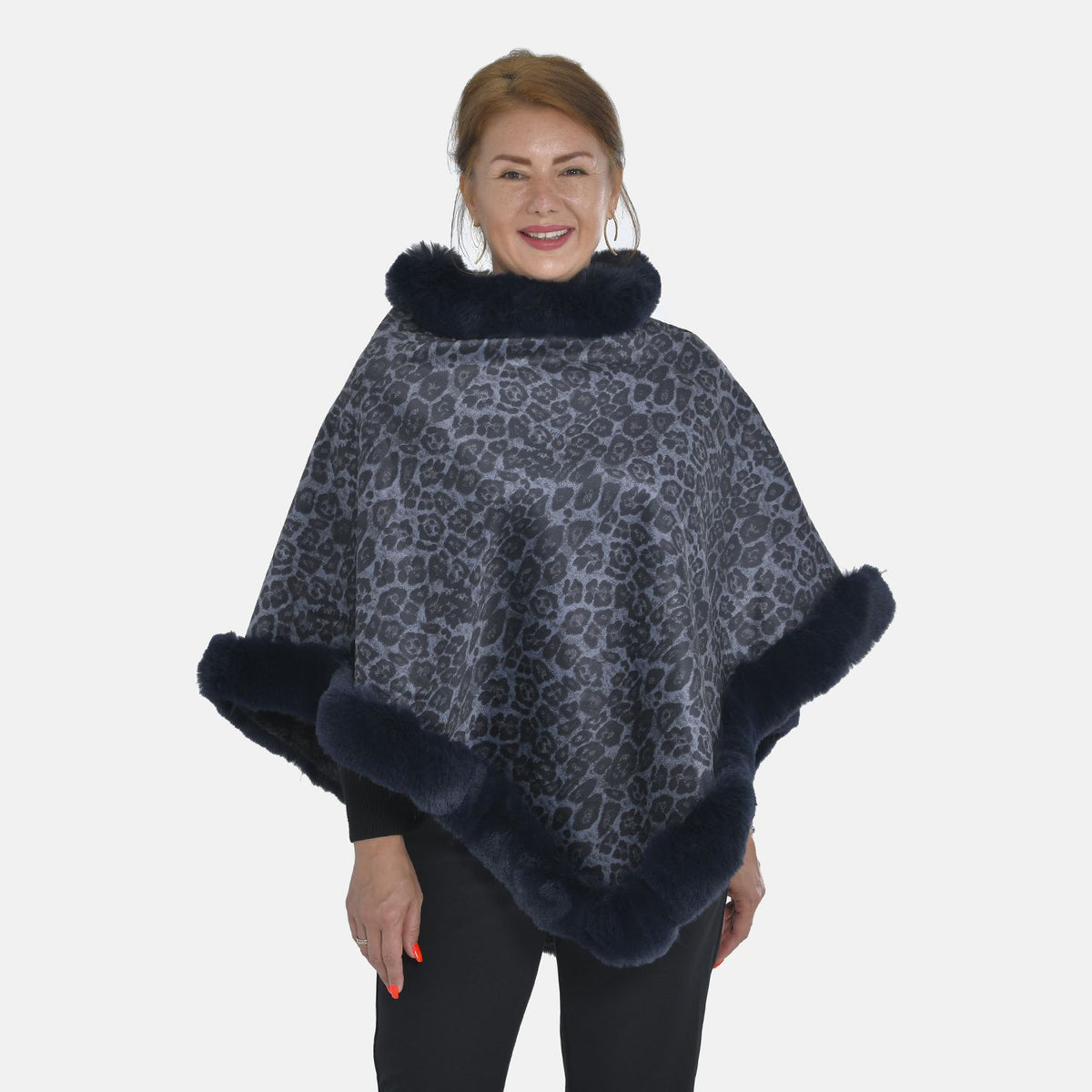 TAMSY Leopard Pattern Double Layer Faux Fur Poncho 8960198 4