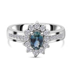 Natural Parti Sapphire & Natural Zircon Halo Ring in Platinum Overlay Sterling Silver 1.18 Ct._8961005