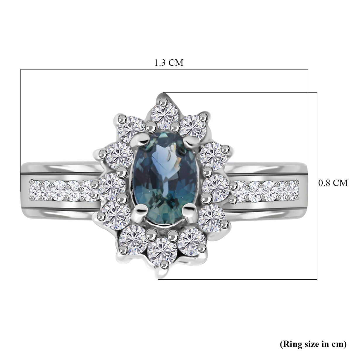 Natural Parti Sapphire &amp; Natural Zircon Halo Ring in Platinum Overlay Sterling Silver 1.18 Ct. 8961005 5