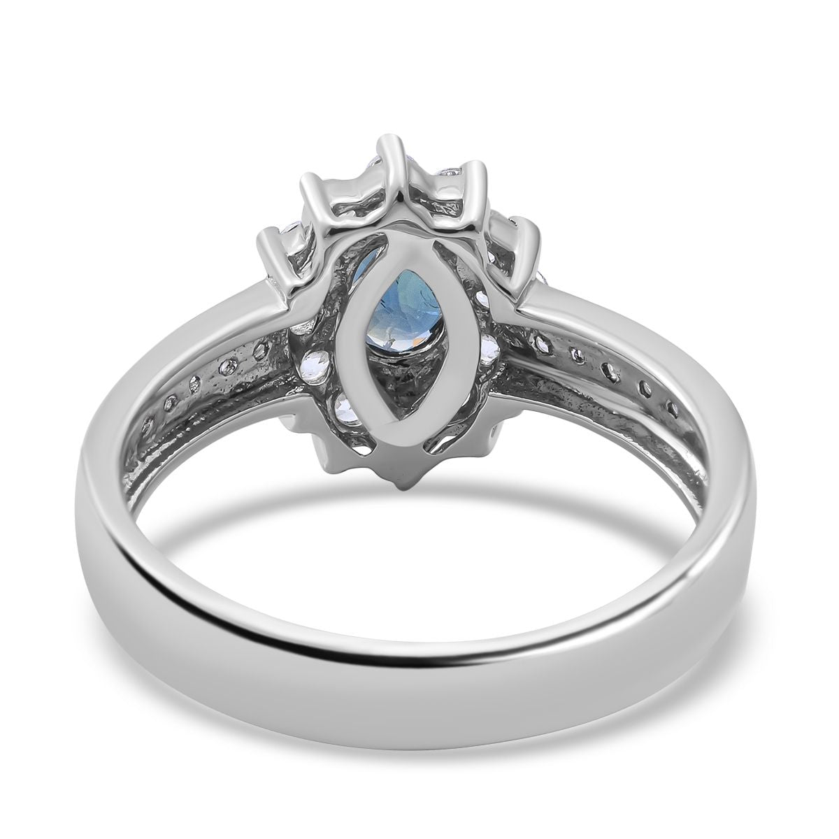 Natural Parti Sapphire &amp; Natural Zircon Halo Ring in Platinum Overlay Sterling Silver 1.18 Ct. V32639080 4