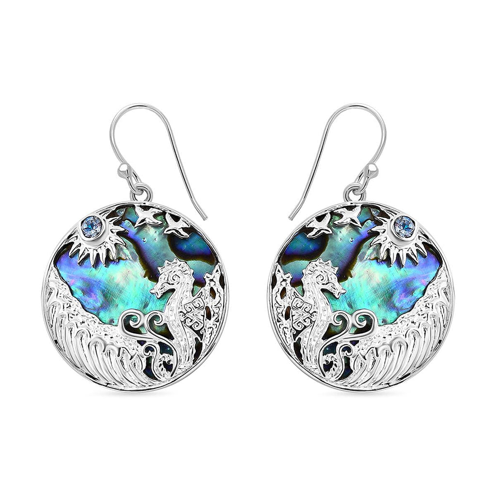 Abalone Shell & Skyblue Topaz Hook Earring in Sterling Silver