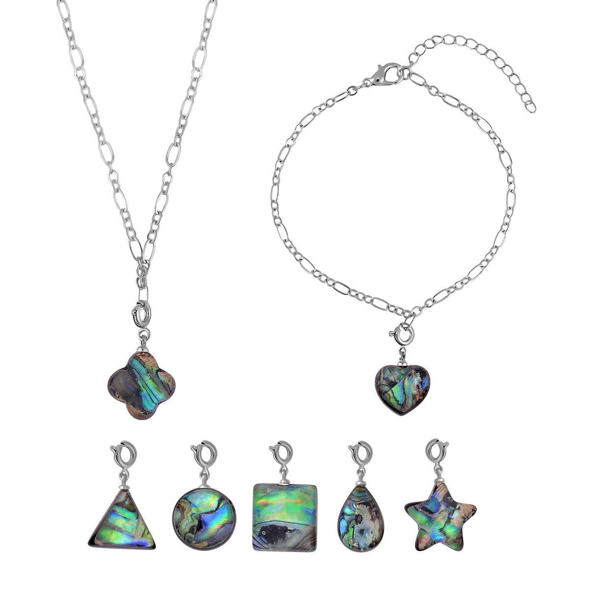 Tucson Closeout - 9 Piece Set - Abalone Shell Pendant with Chain (Size 20 with 2 Inch Extender) 7 Charms and 1 Bracelet 4127478 0