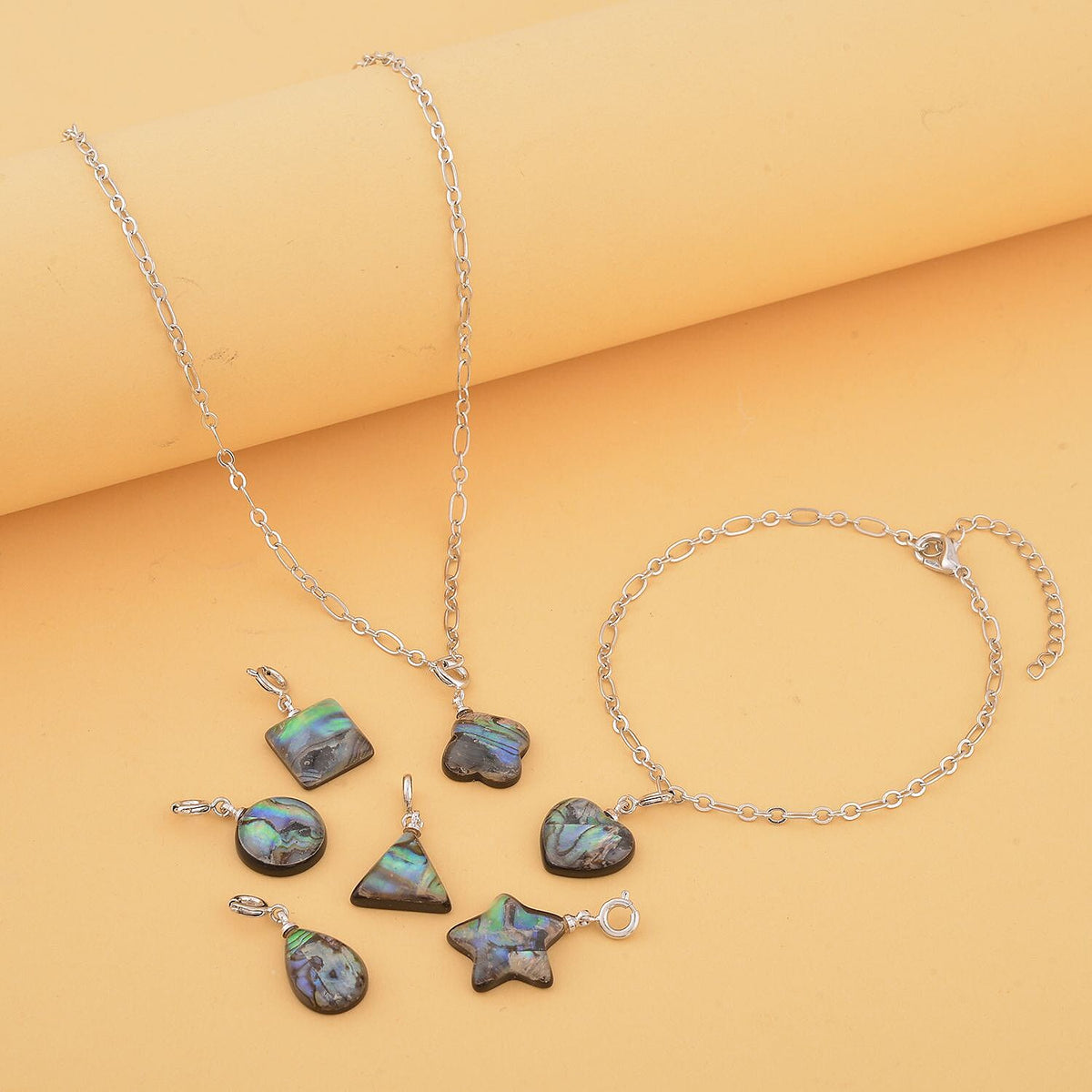 Tucson Closeout - 9 Piece Set - Abalone Shell Pendant with Chain (Size 20 with 2 Inch Extender) 7 Charms and 1 Bracelet 4127478 2