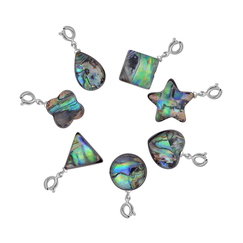 Tucson Closeout - 9 Piece Set - Abalone Shell Pendant with Chain (Size 20 with 2 Inch Extender) 7 Charms and 1 Bracelet