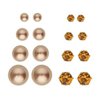 Birthday Mega Deal - 9 Piece Set - Champagne Crystal Tennis Bracelet (Size 7.5 - 2 Ext) With 4 Pairs Of Shell Pearl Earrings & 4 Pairs of Crystal Earrings With Push Backs Presented in a Gift Box