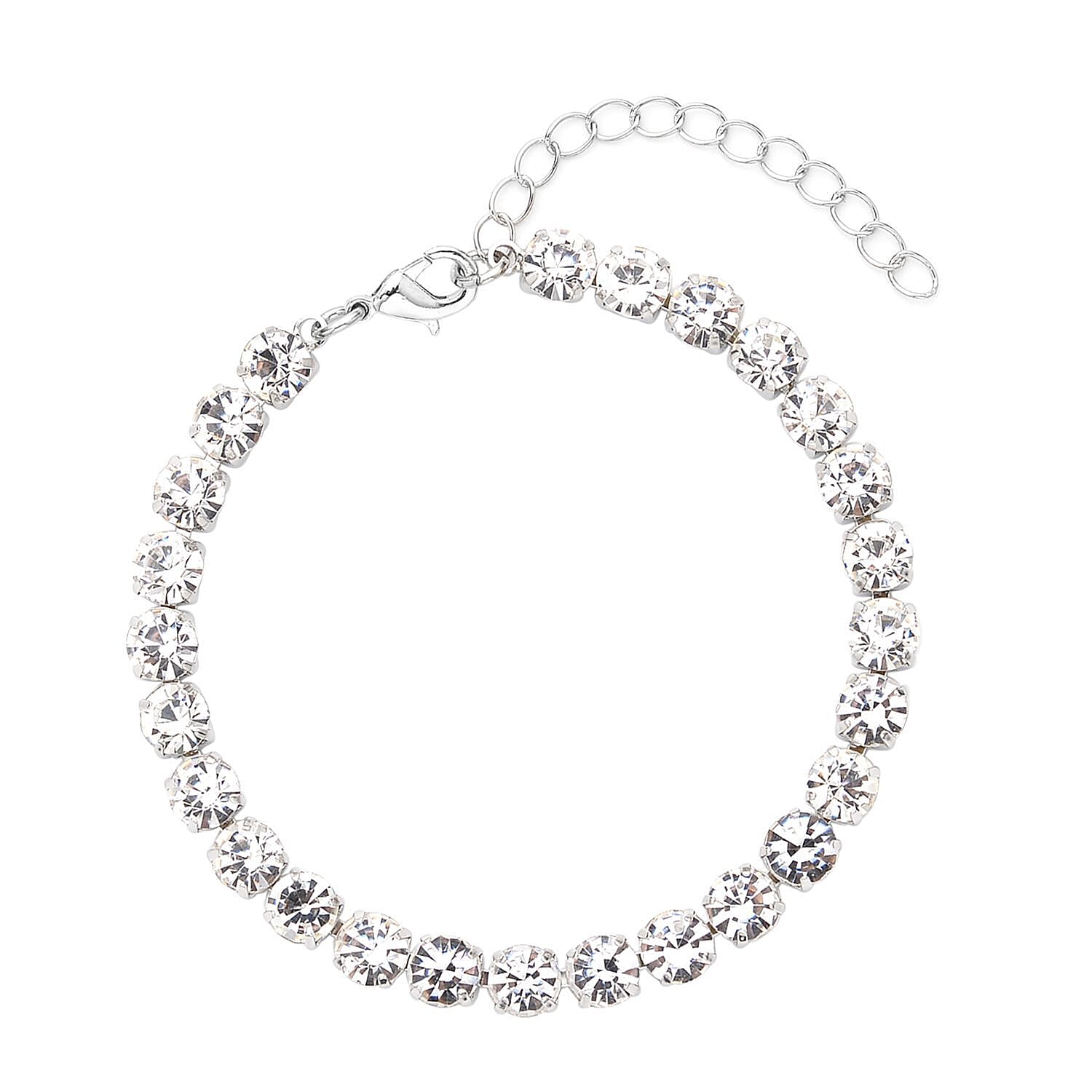 Birthday Mega Deal - 9 Piece Set - White Crystal Tennis Bracelet (Size 7.5 - 2 Ext) With 4 Pairs Of Shell Pearl Earrings &amp; 4 Pairs of Crystal Earrings With Push Backs Presented in a Gift Box 4119372 2