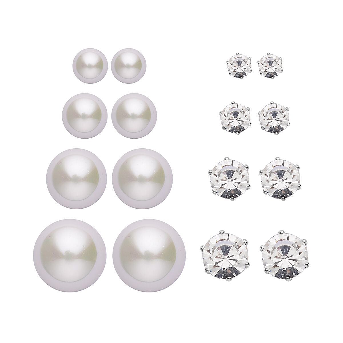 Birthday Mega Deal - 9 Piece Set - White Crystal Tennis Bracelet (Size 7.5 - 2 Ext) With 4 Pairs Of Shell Pearl Earrings &amp; 4 Pairs of Crystal Earrings With Push Backs Presented in a Gift Box 4119372 3