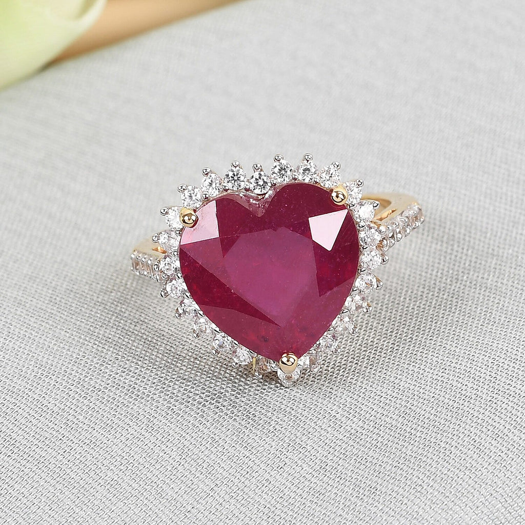 African Ruby and Natural Cambodian Zircon Ring in 14K Gold Overlay Sterling Silver 9.4 Ct.