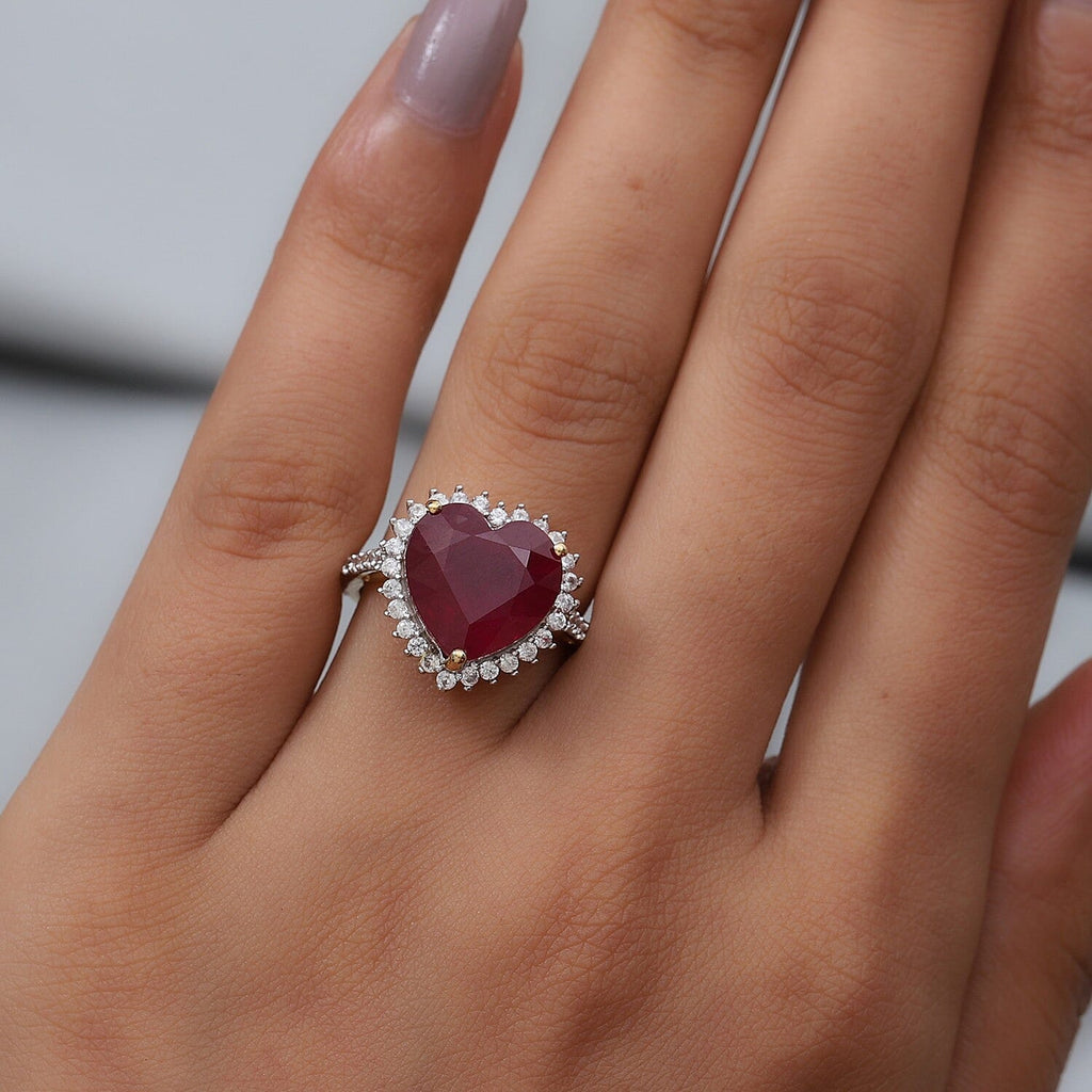 African Ruby and Natural Cambodian Zircon Ring in 14K Gold Overlay Sterling Silver 9.4 Ct.