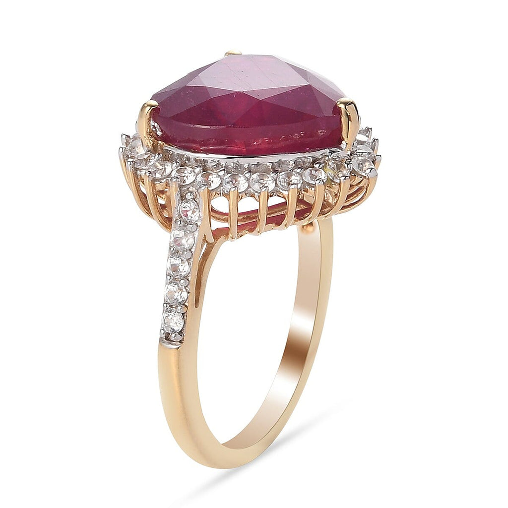 African Ruby and Natural Cambodian Zircon Ring in 14K Gold Overlay Sterling Silver 9.4 Ct.