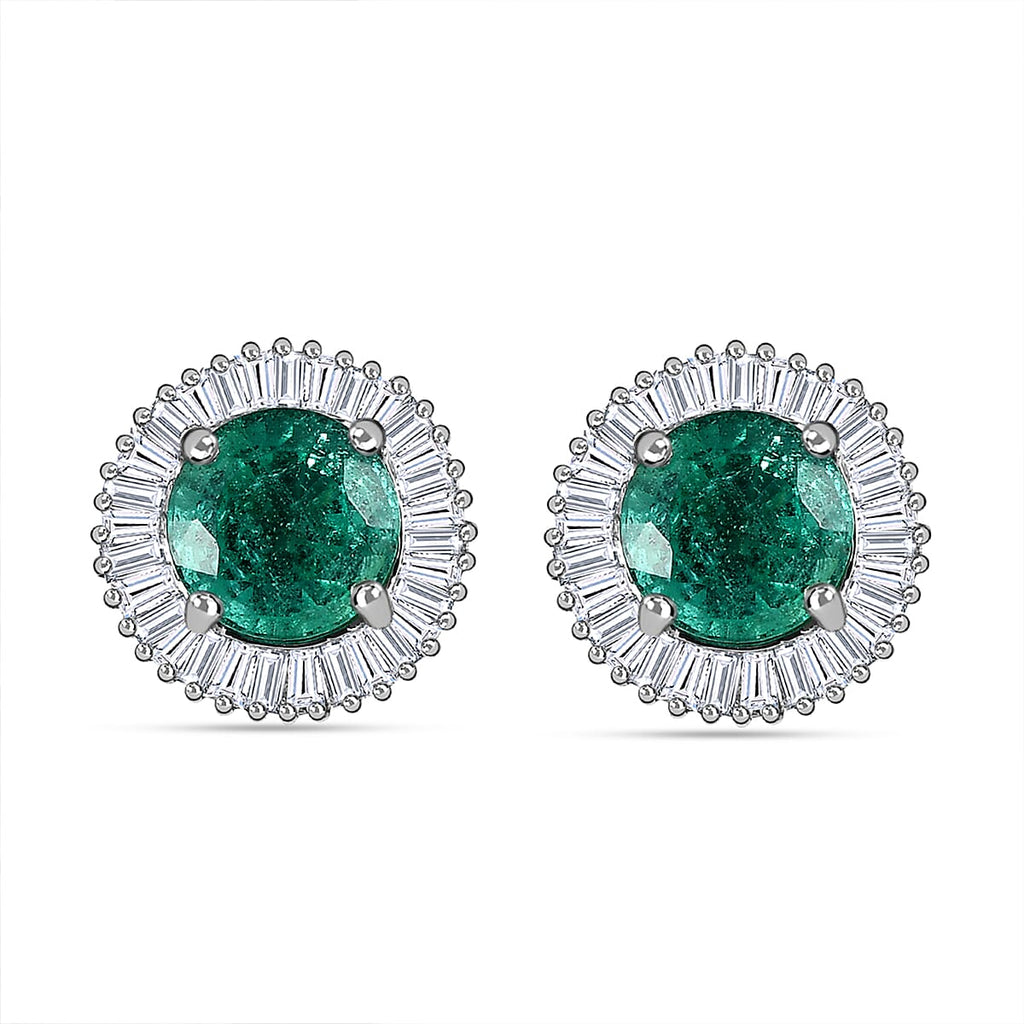 900 Platinum AAA Zambian Emerald and Diamond (SI - G-H) Stud Earrings 1.36 Ct