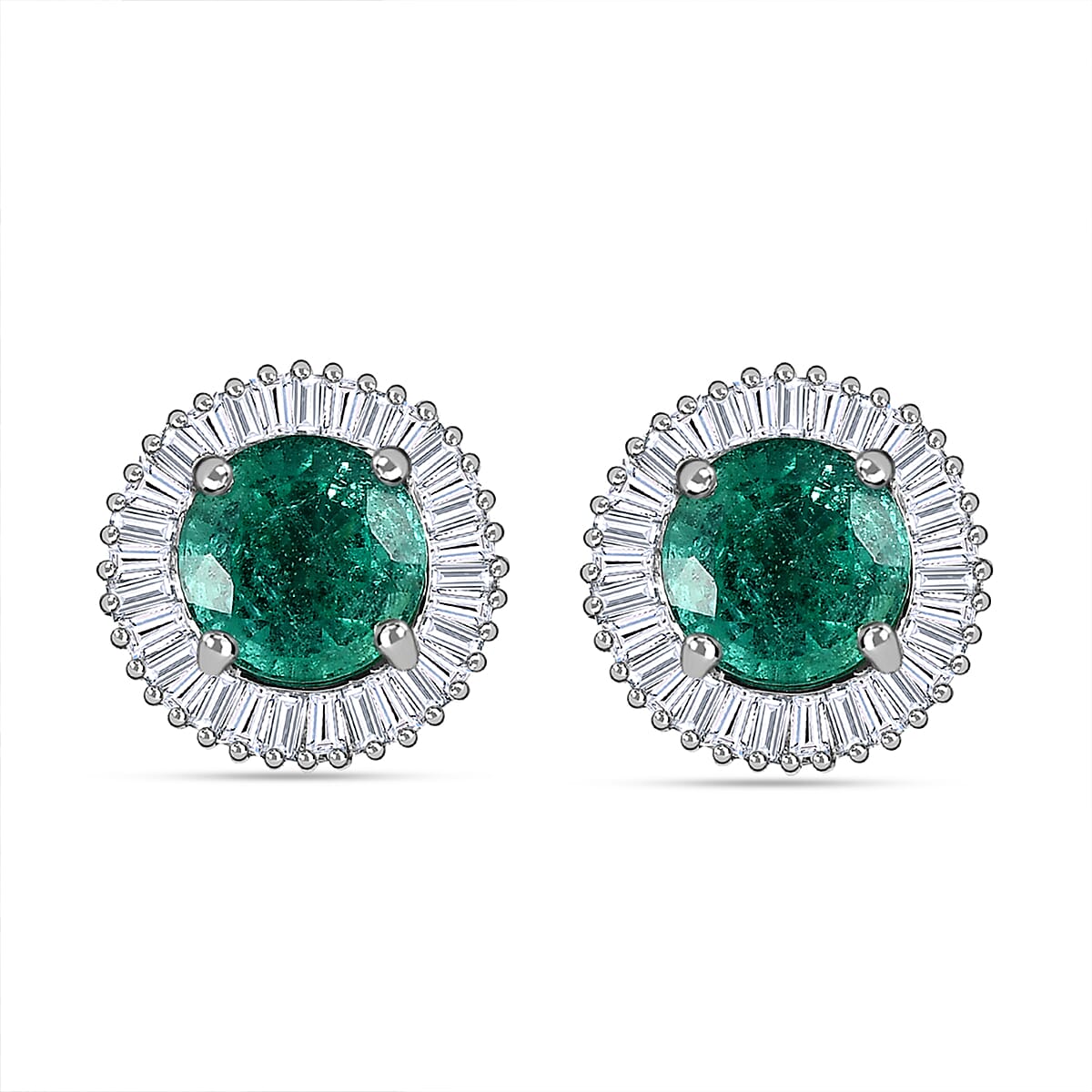 900 White Platinum AAA Emerald and Diamond (SI - G/H) Halo Earrings (with Screw Back) 1.36 Ct 7517673 0