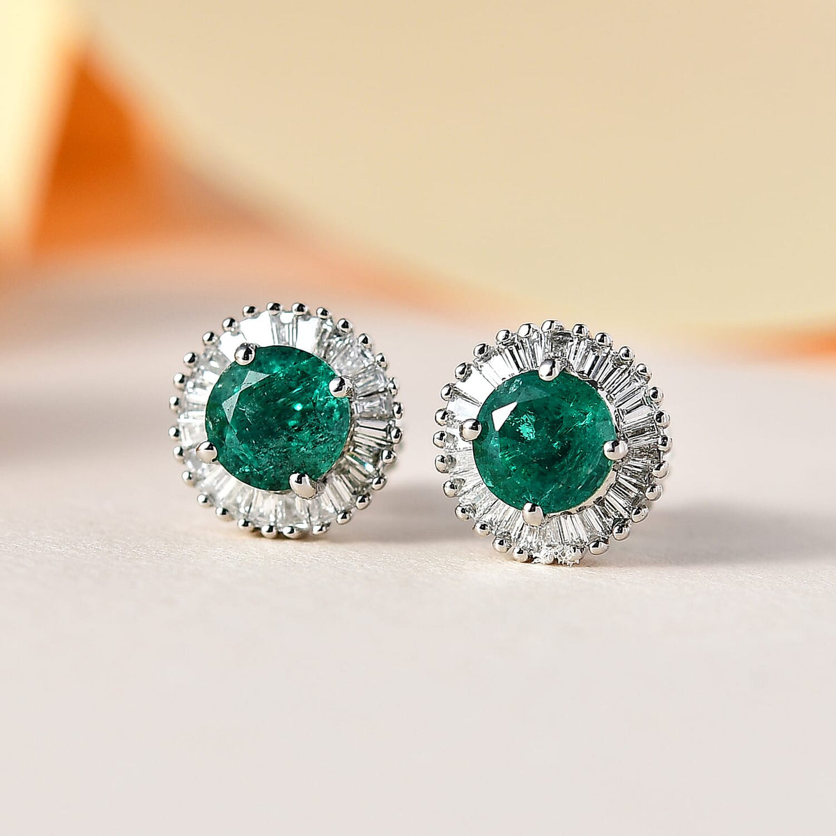 900 White Platinum AAA Emerald and Diamond (SI - G/H) Halo Earrings (with Screw Back) 1.36 Ct 7517673 2