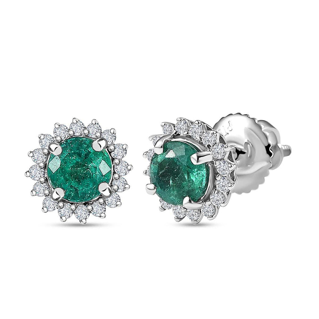 900 Platinum AAA Gemfields Emerald Diamond Earrings 1.00 Ct.
