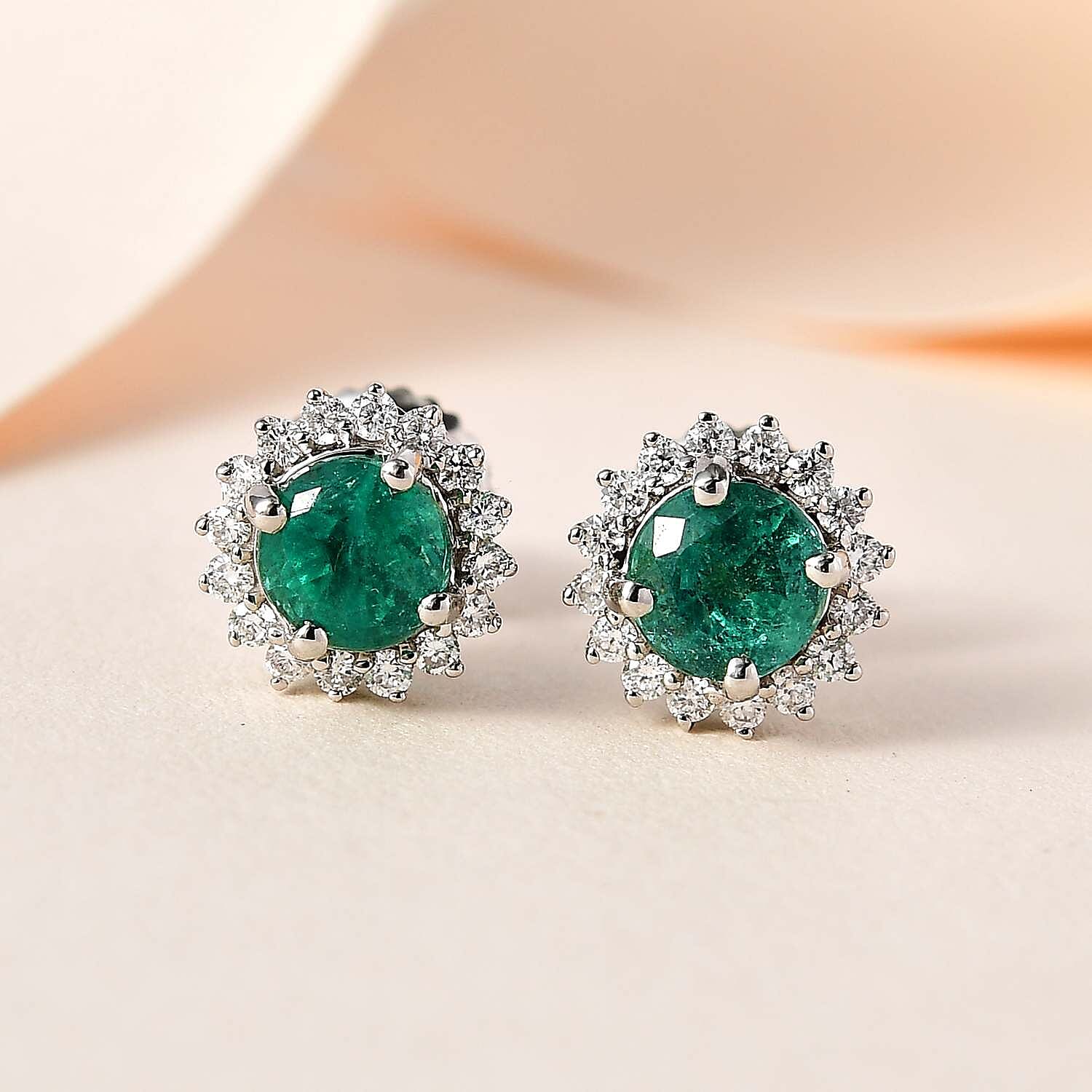 Signature Collection 1 Ct AAA Premium Emerald Diamond Earrings in 900 Platinum 7573393 1