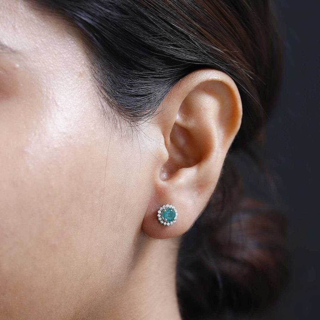 900 Platinum AAA Gemfields Emerald Diamond Earrings 1.00 Ct.