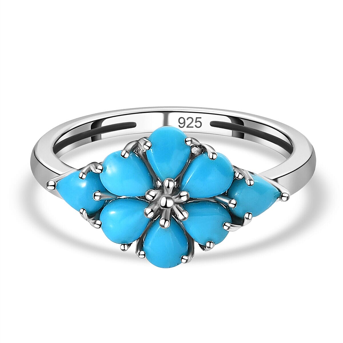 Arizona Sleeping Beauty Turquoise Floral Ring in Platinum Overlay Sterling Silver 1.432 Ct. 7260752 0