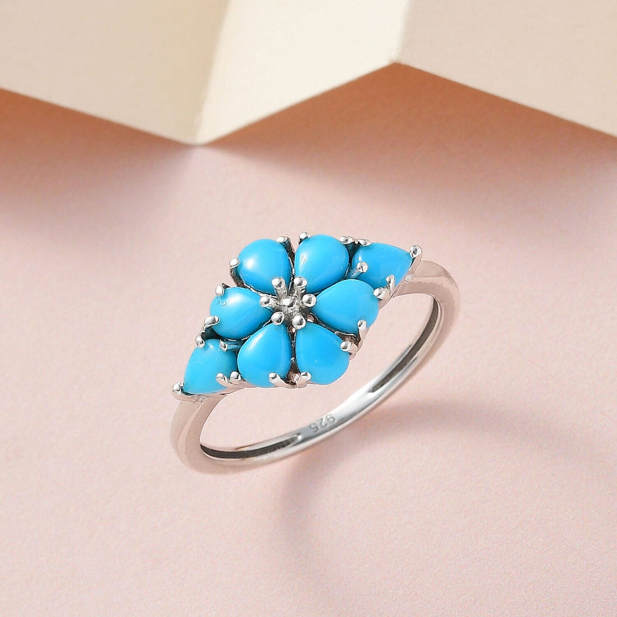 Arizona Sleeping Beauty Turquoise Floral Ring in Platinum Overlay Sterling Silver 1.432 Ct. 7260752 3