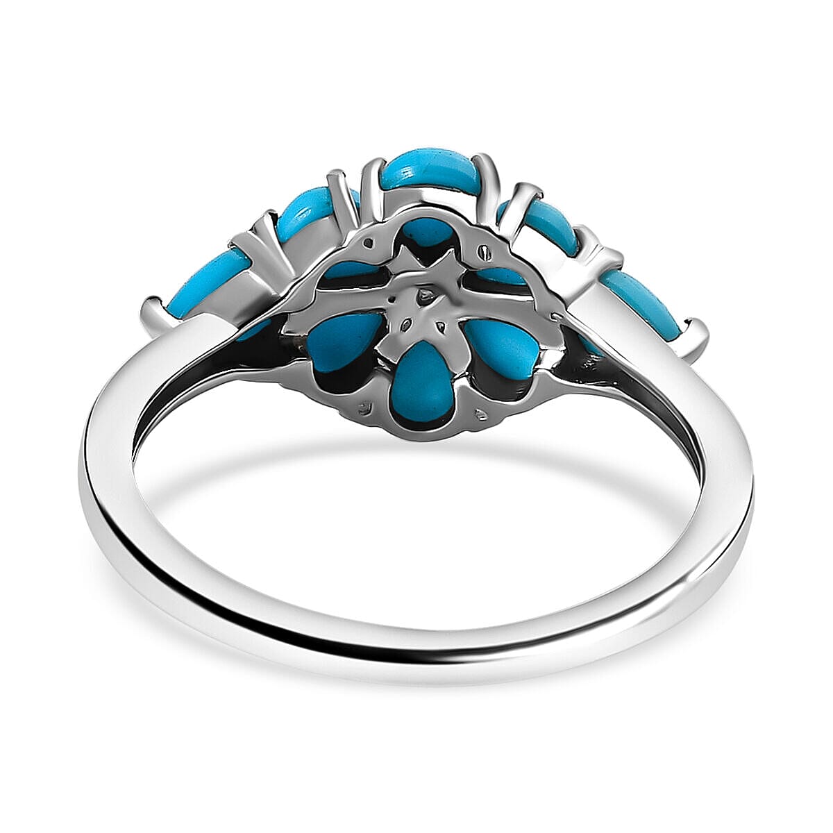 Arizona Sleeping Beauty Turquoise Floral Ring in Platinum Overlay Sterling Silver 1.432 Ct. 7260752 9