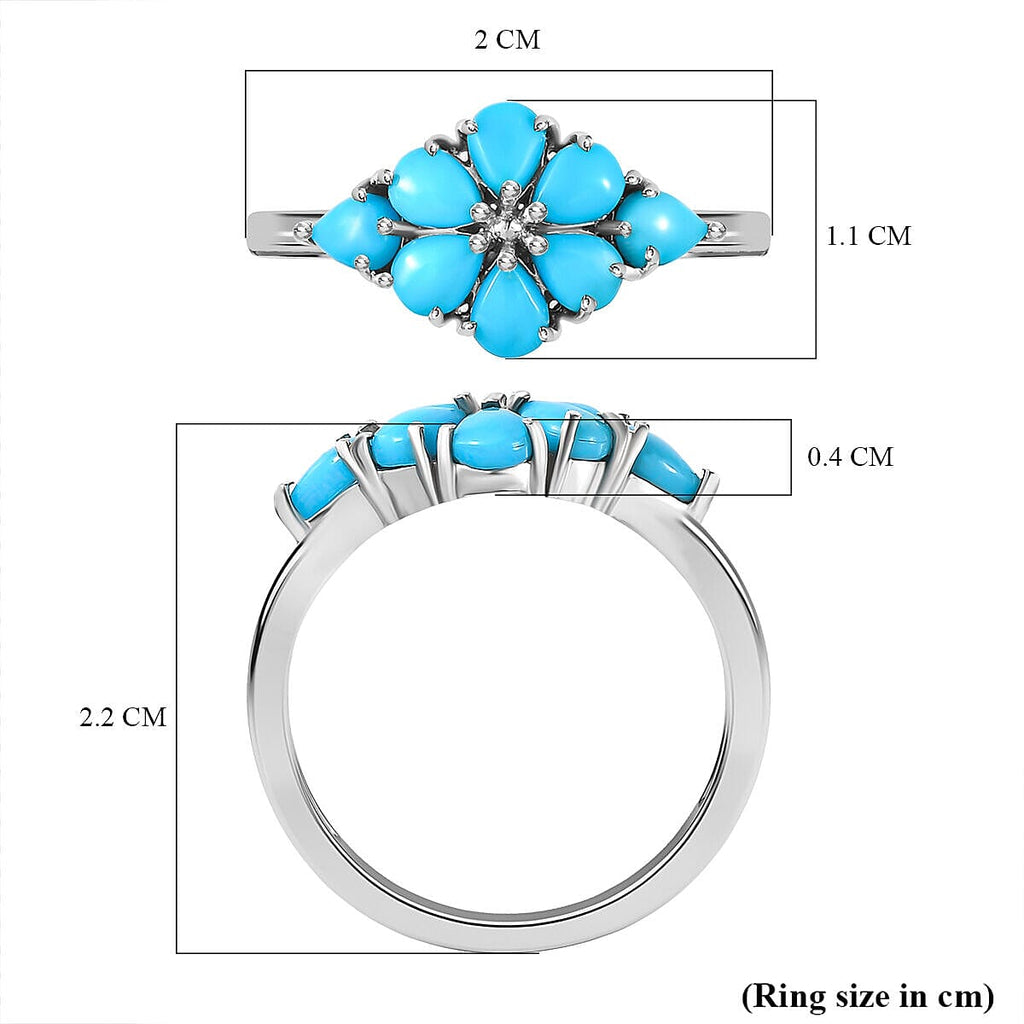 Arizona Sleeping Beauty Turquoise Floral Ring in Platinum Overlay Sterling Silver 1.432 Ct.