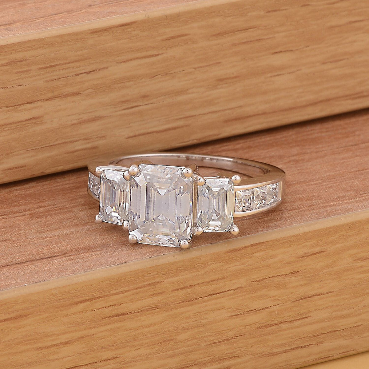 Moissanite Ring in Rhodium Overlay Sterling Silver 7322773 2