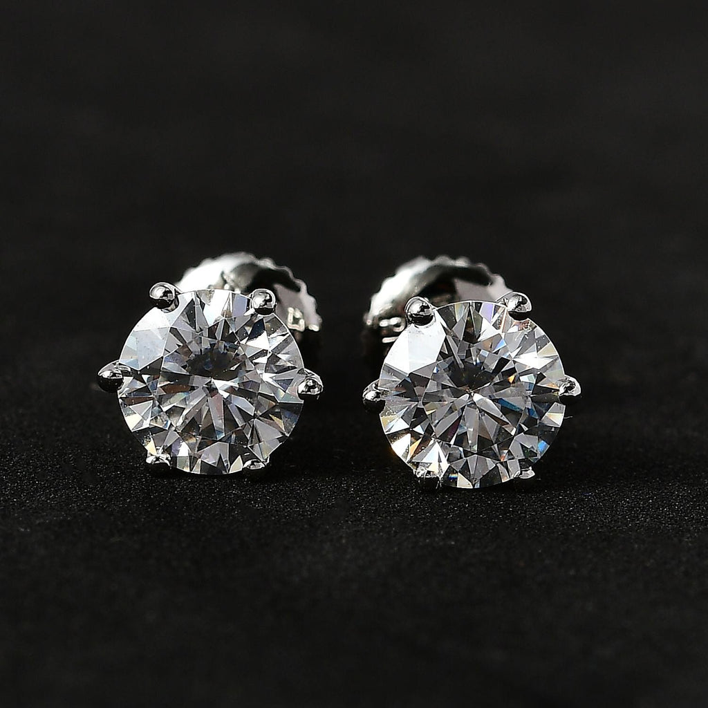 950 Platinum Moissanite Solitaire Earrings With Screw Back 1.86 Ct.