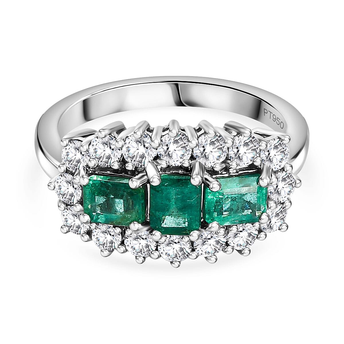 950 Platinum AAA Emerald, Lab Grown Diamond SI Cluster Ring 2.24 ct 7778517 0