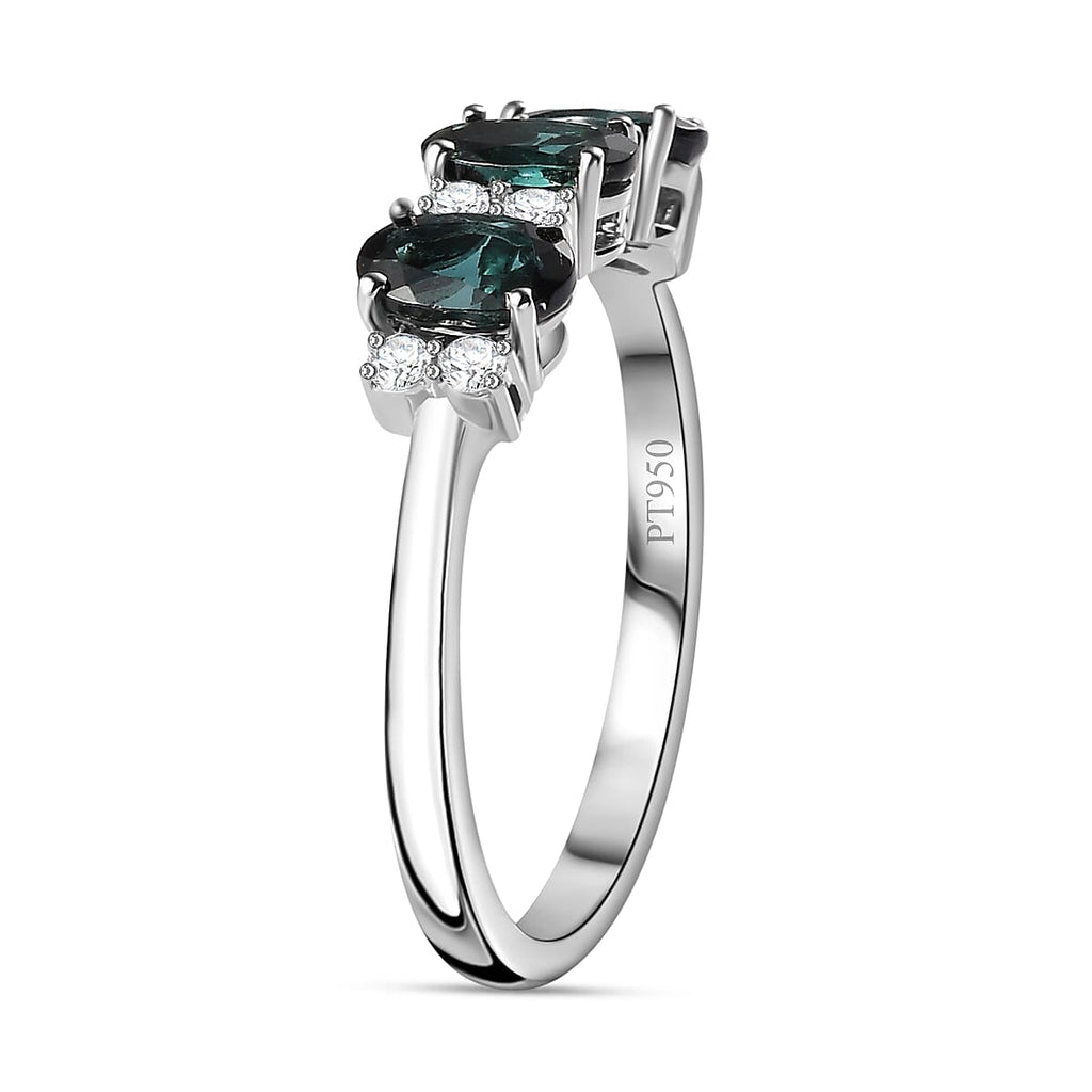950 White Platinum AAA Mutuca Indicolite & Diamond Ring 1.68 Ct, Plt Wt. 4.44 Gms