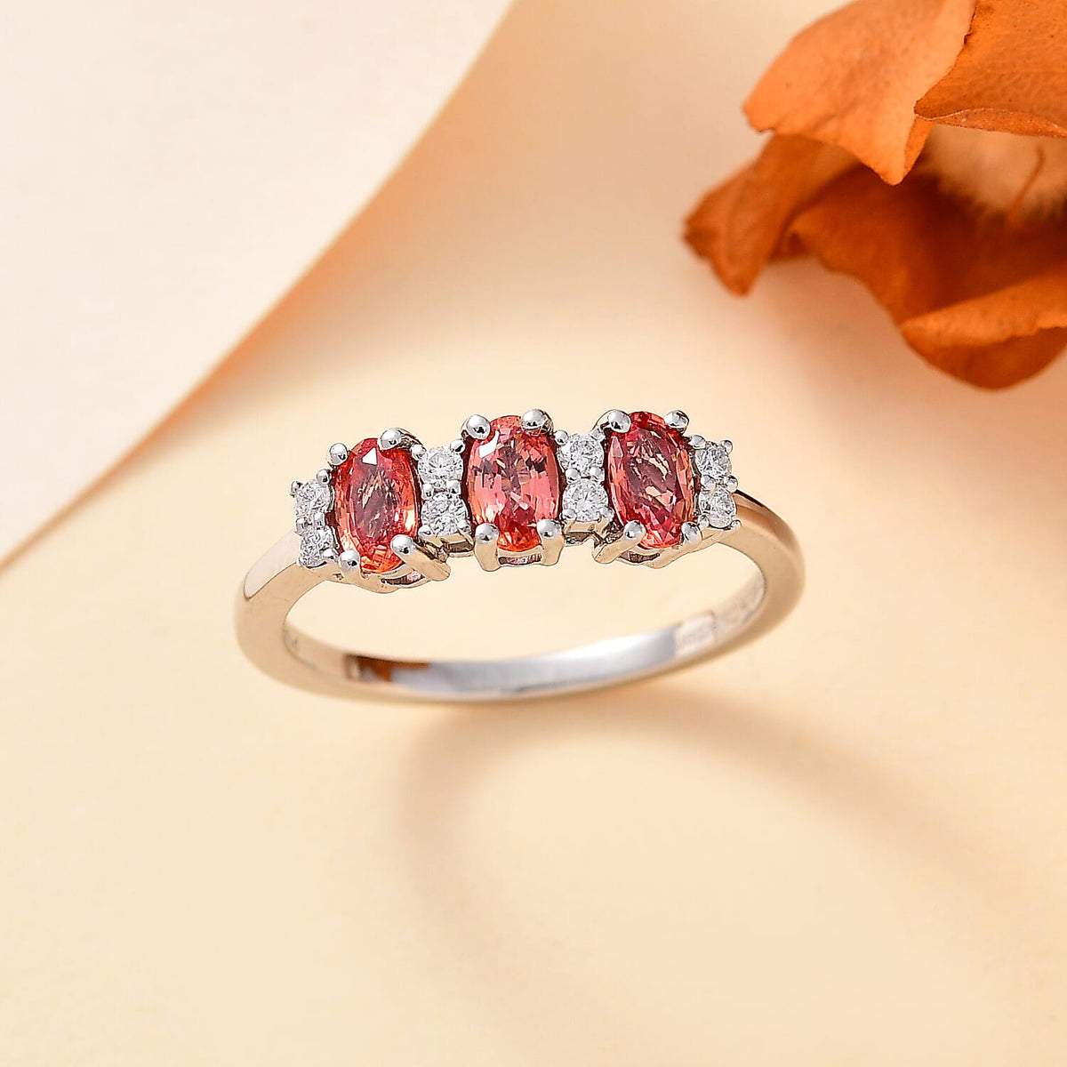 Extremely Rare 950 Platinum AAA Padparadscha Sapphire (B) and White Diamond Band Ring 1.00 ct 7843635 2