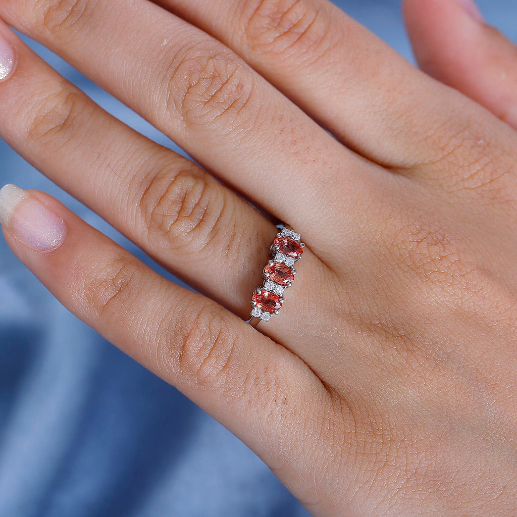 Extremely Rare 950 Platinum AAA Padparadscha Sapphire & White Diamond Band Ring 1.00 ct. Platinum Wt 4.00 Gms