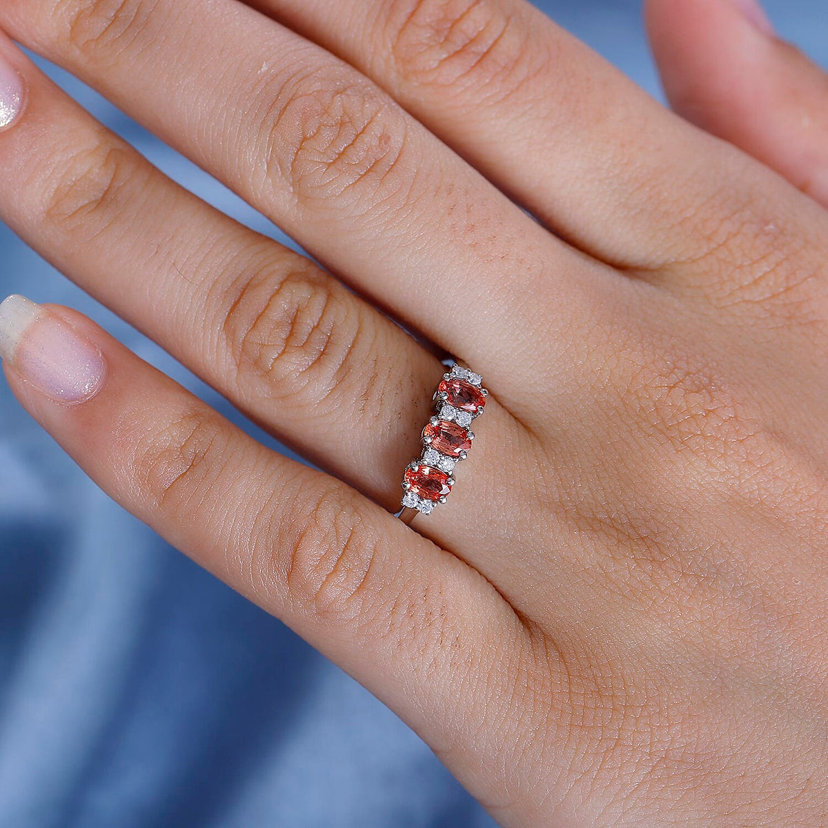 Extremely Rare 950 Platinum AAA Padparadscha Sapphire (B) and White Diamond Band Ring 1.00 ct 7843635 3