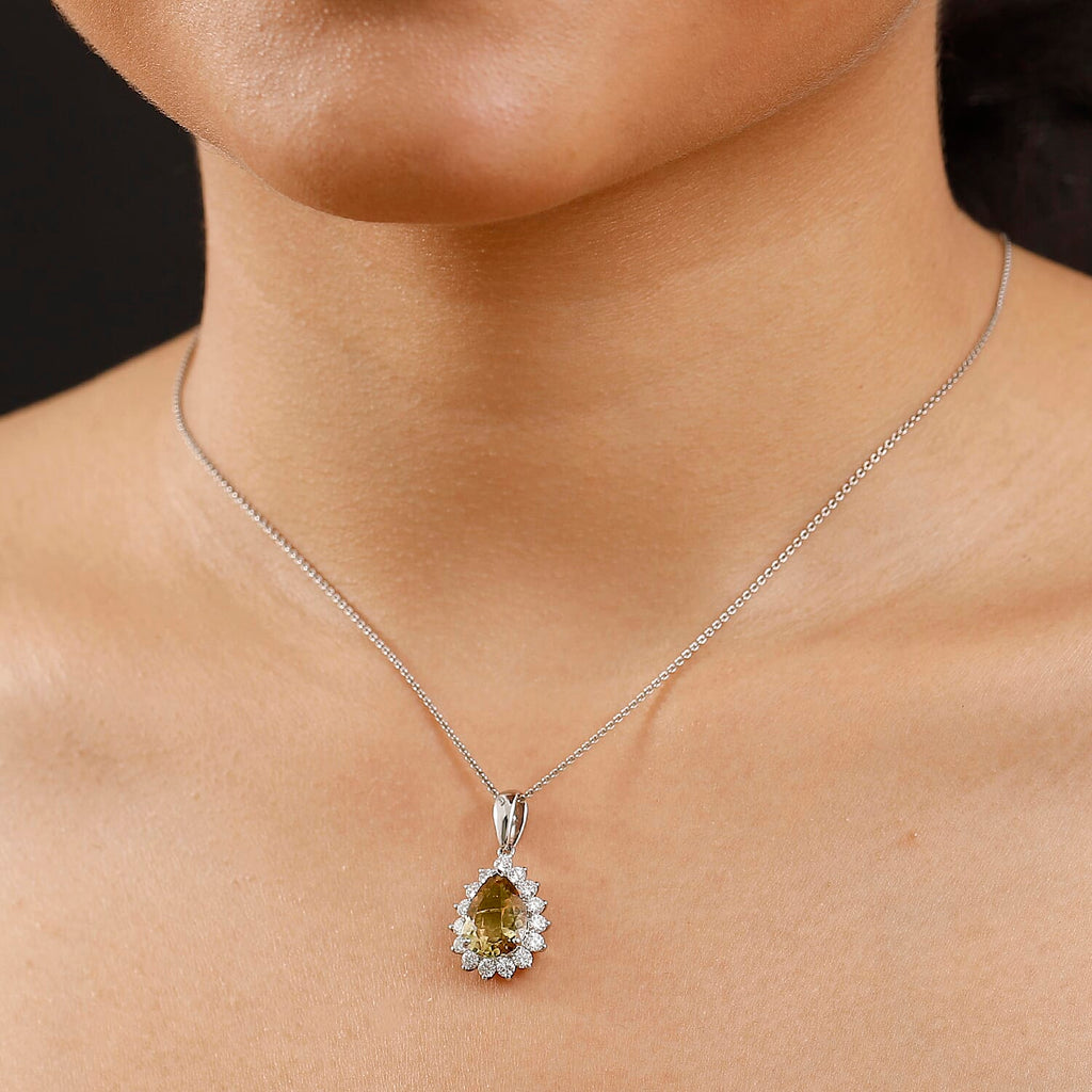 950 Platinum AAA Turkizite & Lab Grown Diamond (VS-E-F) Solitaire Pendant 5.13 Ct.