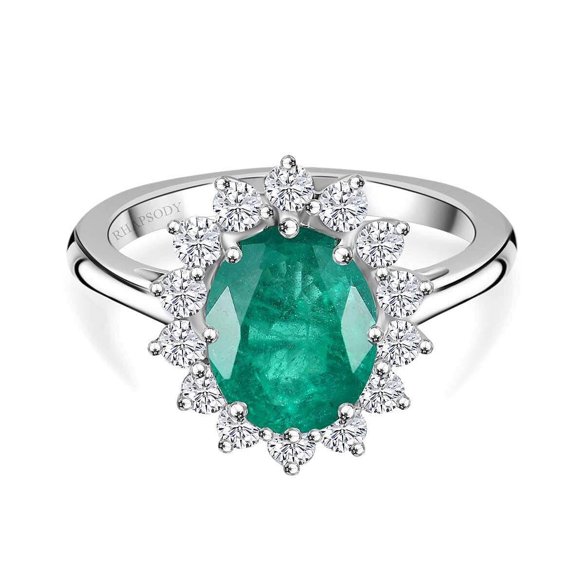 Rhapsody 950 Platinum AAAA Emerald &amp; White Diamond VS-EF Halo Ring 7863140 0