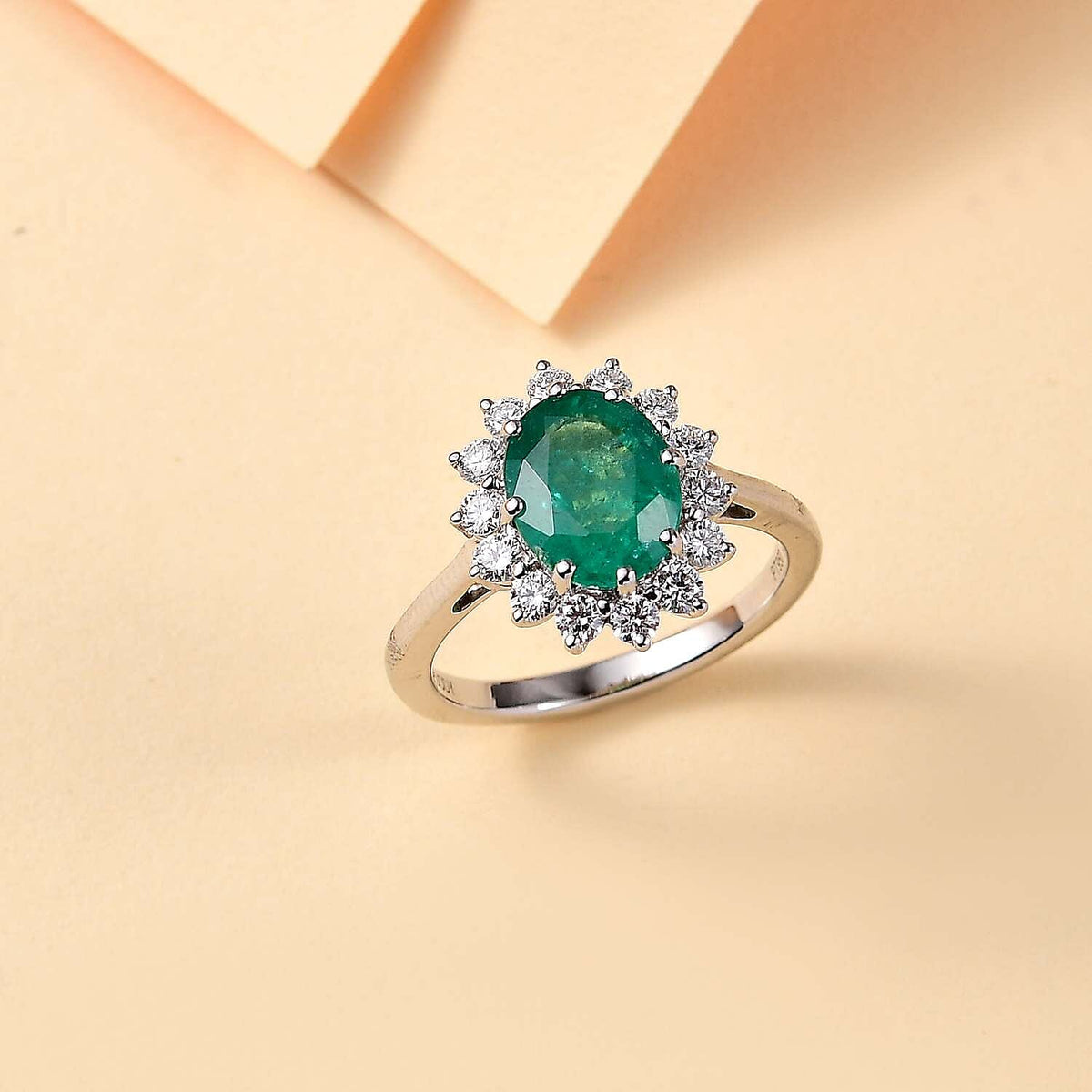 Rhapsody 950 Platinum AAAA Emerald &amp; White Diamond VS-EF Halo Ring 7863140 2