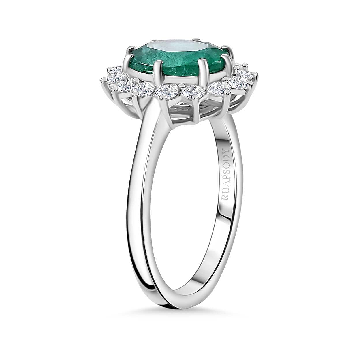 Rhapsody 950 Platinum AAAA Emerald &amp; White Diamond VS-EF Halo Ring 7863140 4