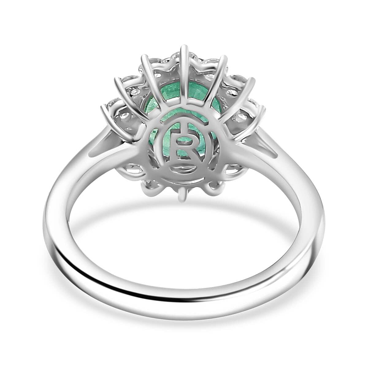 Rhapsody 950 Platinum AAAA Emerald &amp; White Diamond VS-EF Halo Ring 7863140 5