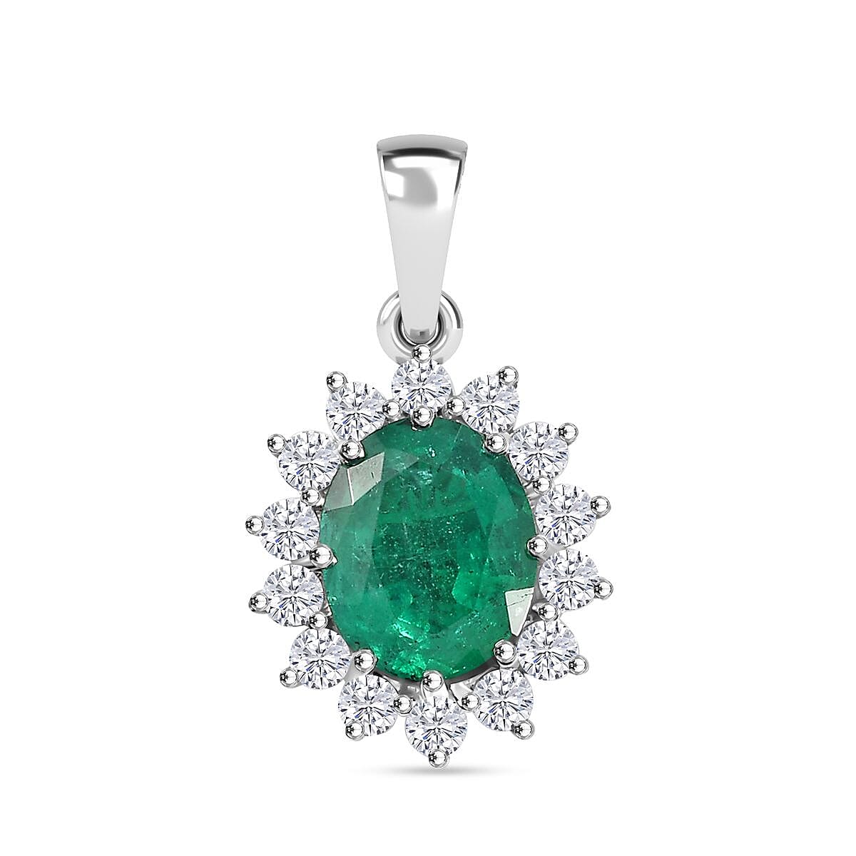 RHAPSODY AAAA Gemfeilds Zambian Emerald and White Diamond VS-EF Pendant in 950 Platinum 7863218 0