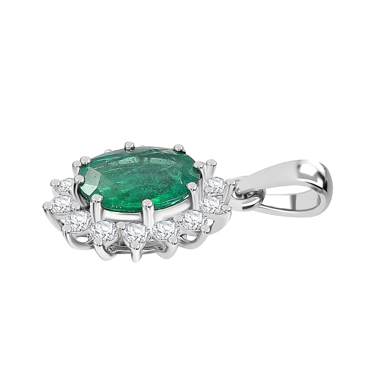 RHAPSODY AAAA Gemfeilds Zambian Emerald and White Diamond VS-EF Pendant in 950 Platinum 7863218 7